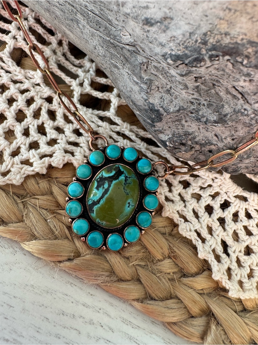 NEW COPPER PAPER CLIP NECKLACE W/ GENUINE KINGMAN TURQUOISE